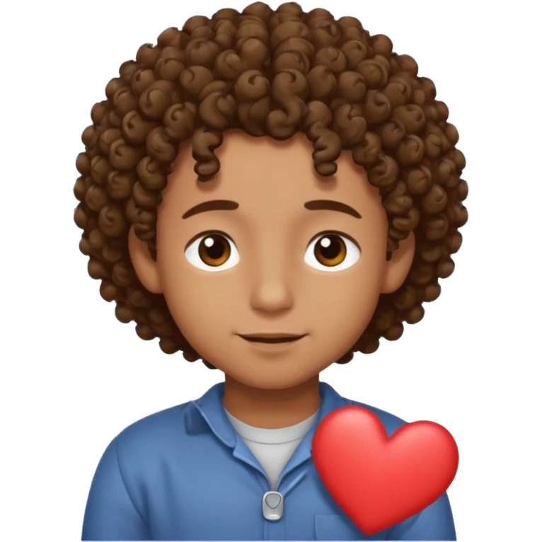 Brown boy with curly hair dreaming abouthis girlfriend small smirk on his face eyes closed with a little heart next to him emoji
