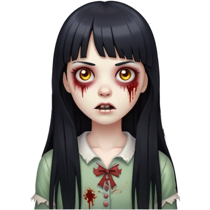 zombie girl with straight long black hair and bangs 🧟‍♀️ emoji
