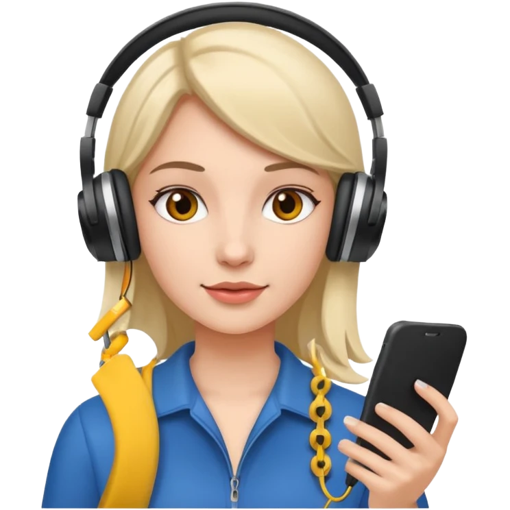 women using smart phone with headphone emoji