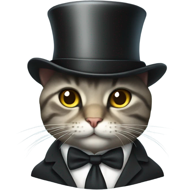 Kitty with a top hat and suit on with a monocle emoji