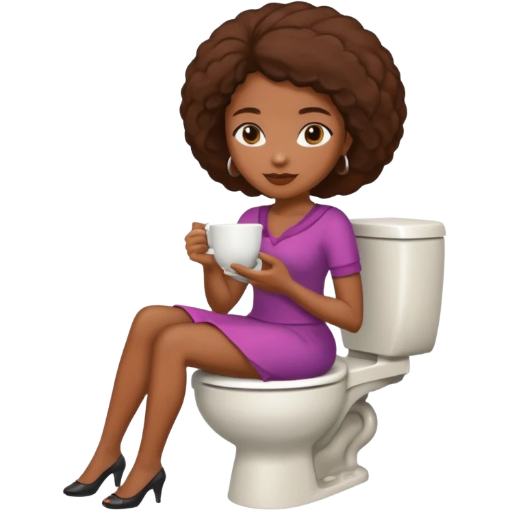 African American lady sitting in toilet drinking a cup of tea  emoji