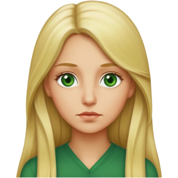 blonde with long hair and green eyes, thoughtful, iOS Apple emoji style emoji