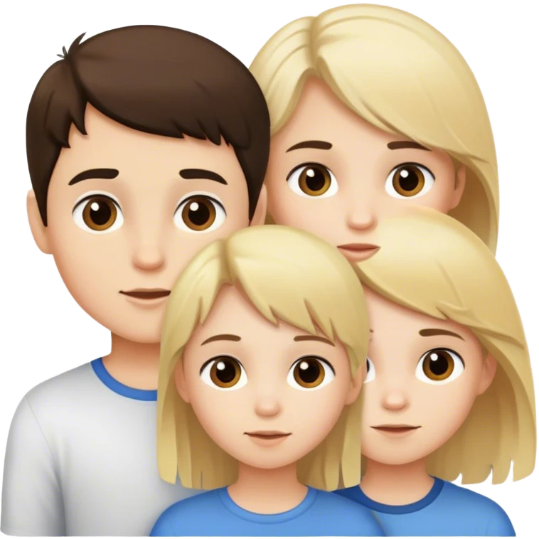 3 kids faces, brunette girl, two blonde boys emoji