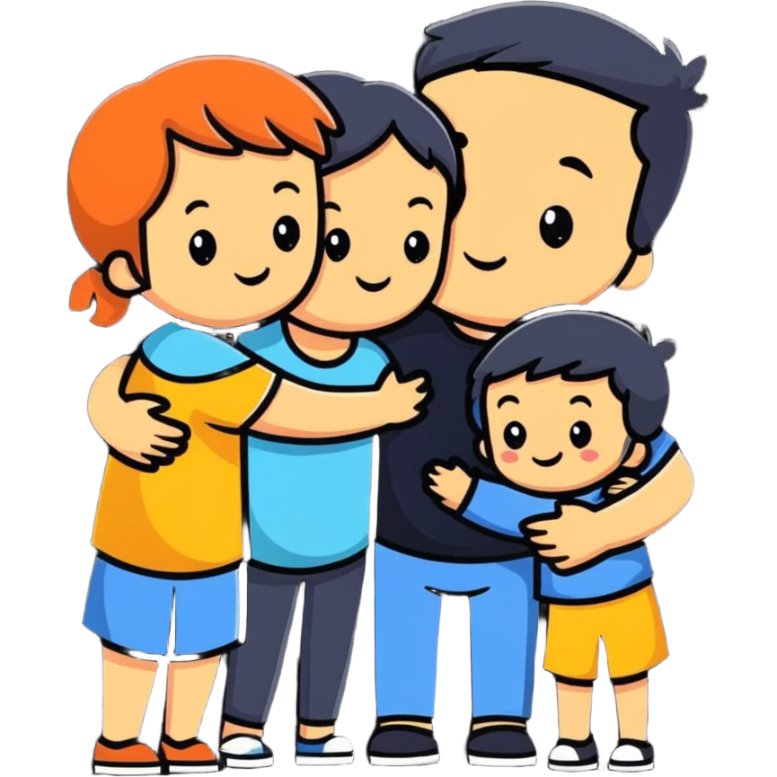 happy family hugging, cartoon style emoji