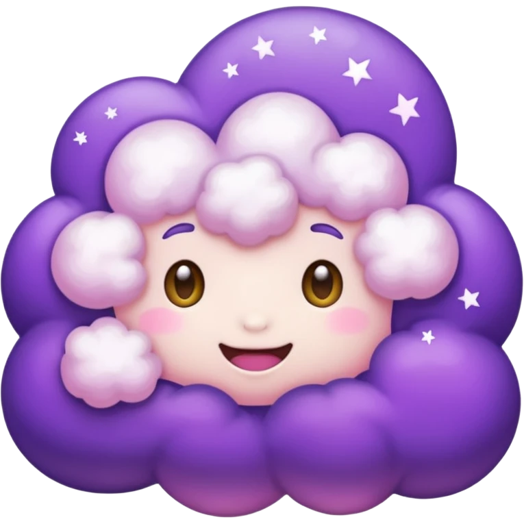 I want a purple cloud that's not like this one ☁️ but has a realistic shape without changing its appearance. The cloud should have a slightly white shaded part and should be starry but still purple/pink. The cloud has to be without face and complete purple. emoji