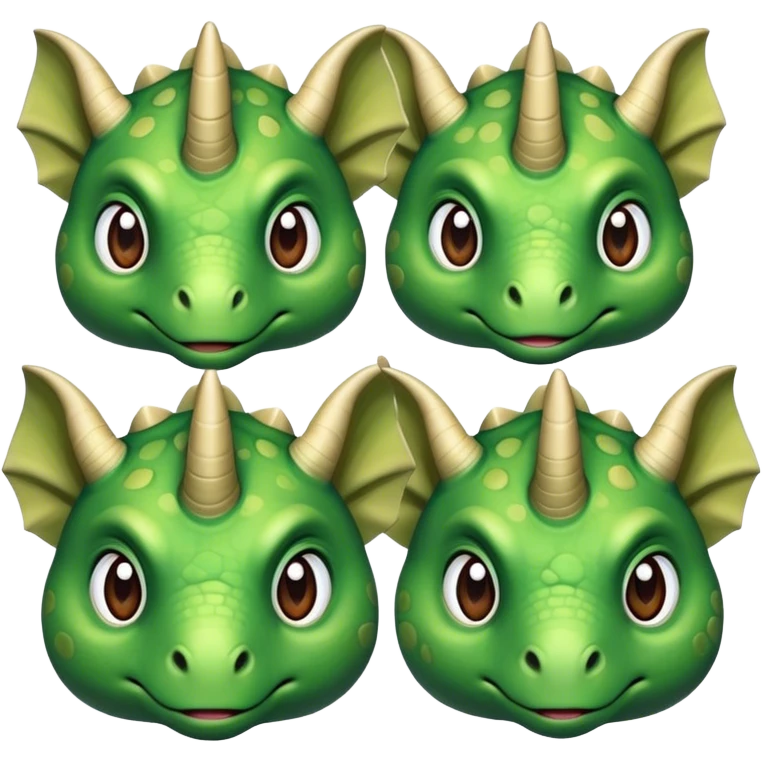 faces of different green triceratops emoji