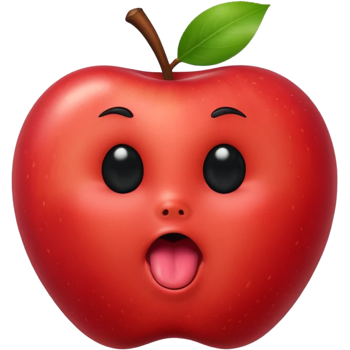 Create an emoji of a red apple with black eyes and a black line for a mouth with its tongue barely sticking out emoji