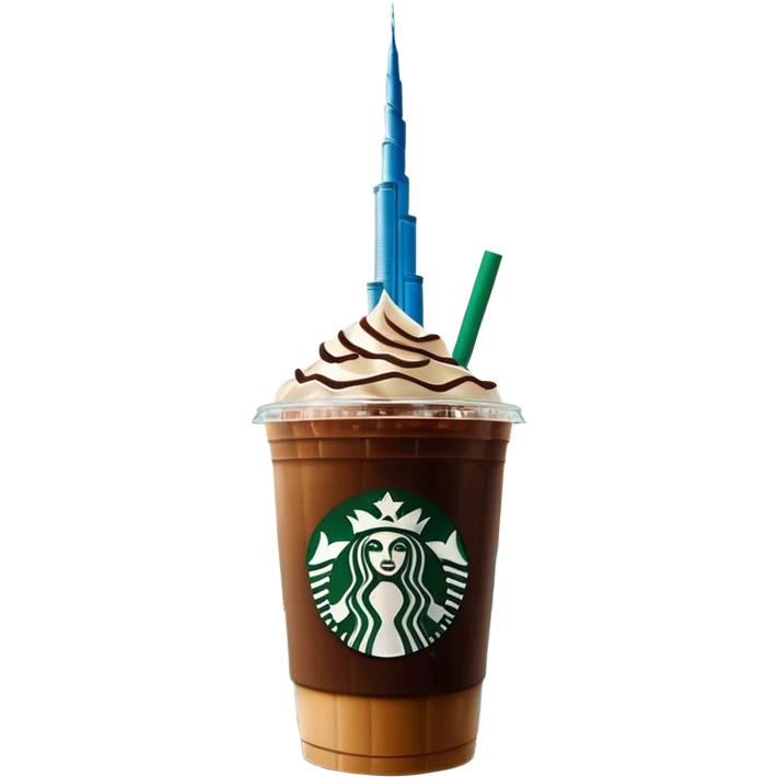 Starbucks iced coffee with Dubai chivalry bar with green filling and burn Khalifa  emoji