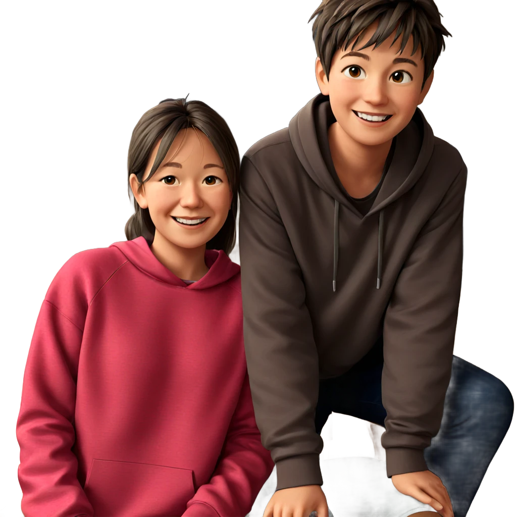 smiling girl with boys indoors emoji