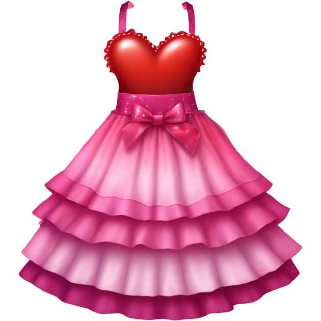 Pink ombre apron with multiple red hearts, ruffles, & glitter emoji