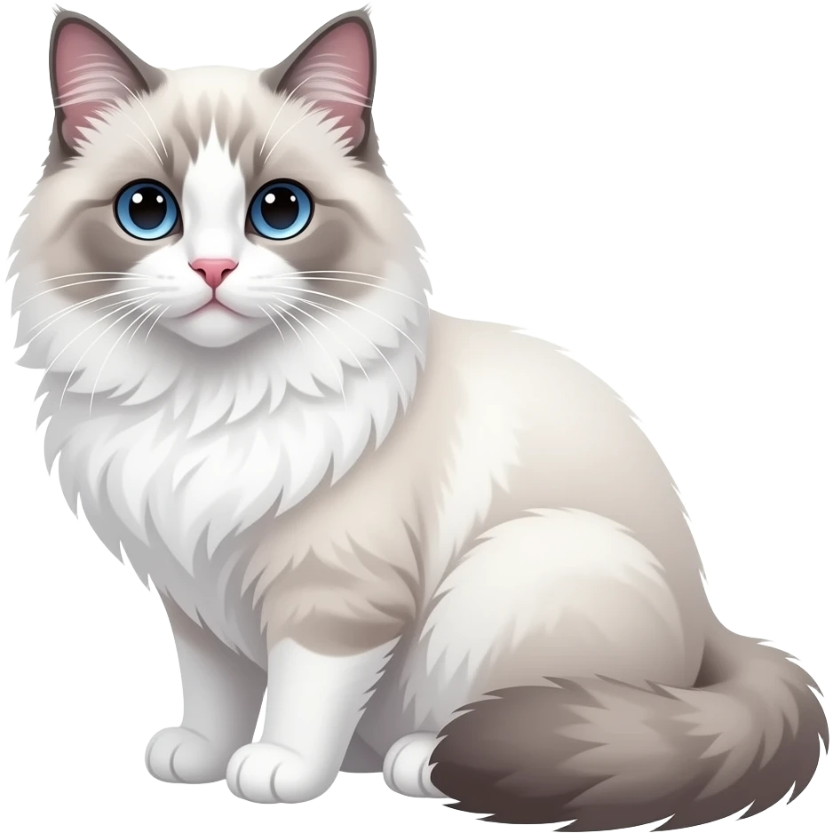 white siberian cat with gray tips on her ears and blue eyes with long whiskers and white ear hair emoji