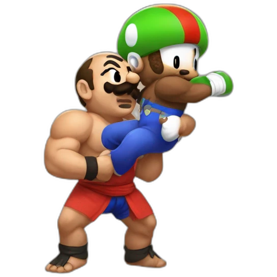 Super Mario wrestling with gandhi emoji