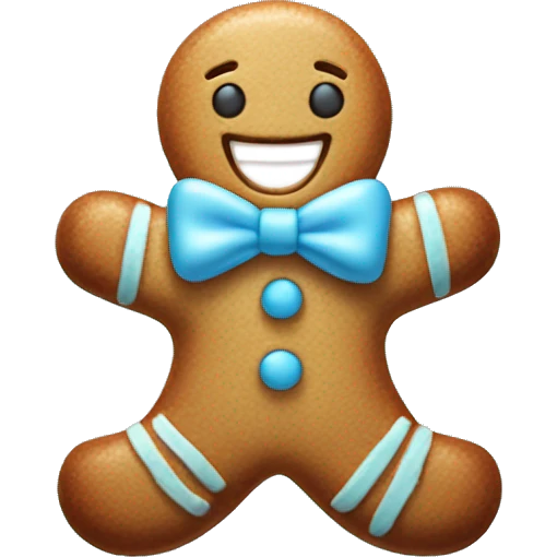 Happy gingerbread man with light blue bow emoji