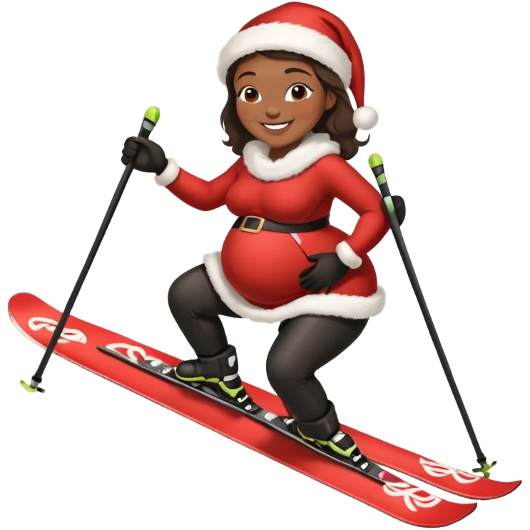 Pregnant black santa on skis emoji