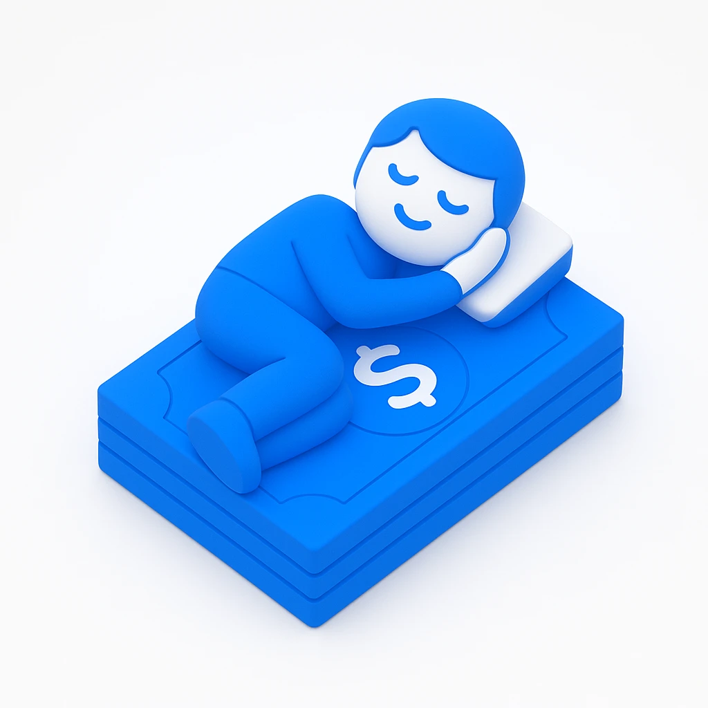 happy person napping on mattress of money emoji