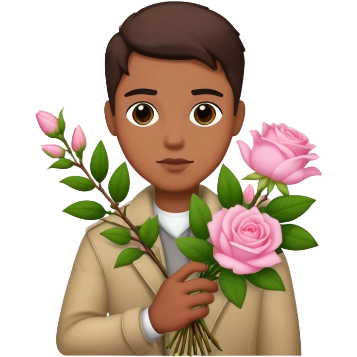 The bad boy is holding a bouquet of pink jasmine roses emoji