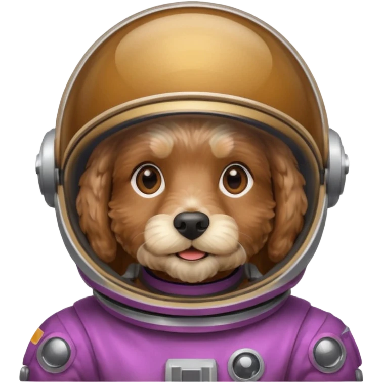 Brown cockapoo wearing a space helmet emoji
