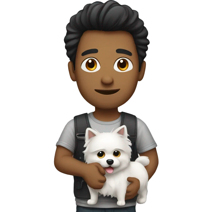 A guy with dark hair is holding a spitz emoji