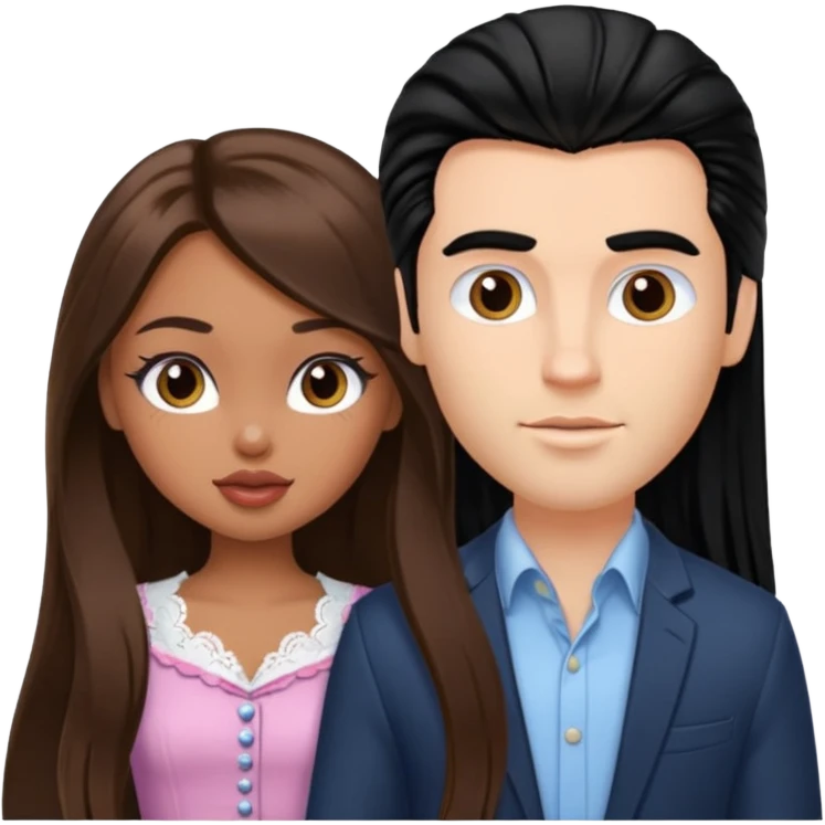 a pretty fair bratz girl with long brown hair and handsome white man with black hair emoji