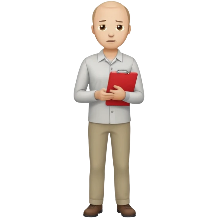 man mid 30's tired shirt and trousers balding hairline standing holding a clipboard emoji