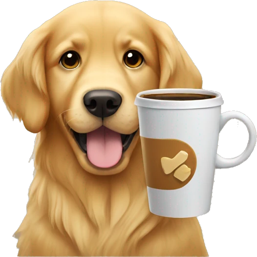 Golden retriever drinking coffe emoji