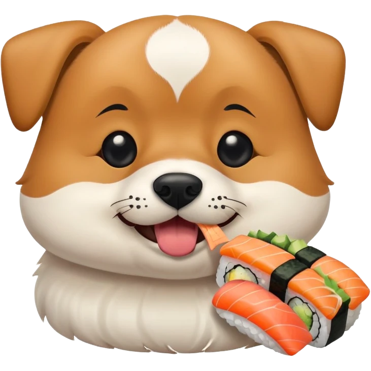 The dog is eating sushi. emoji
