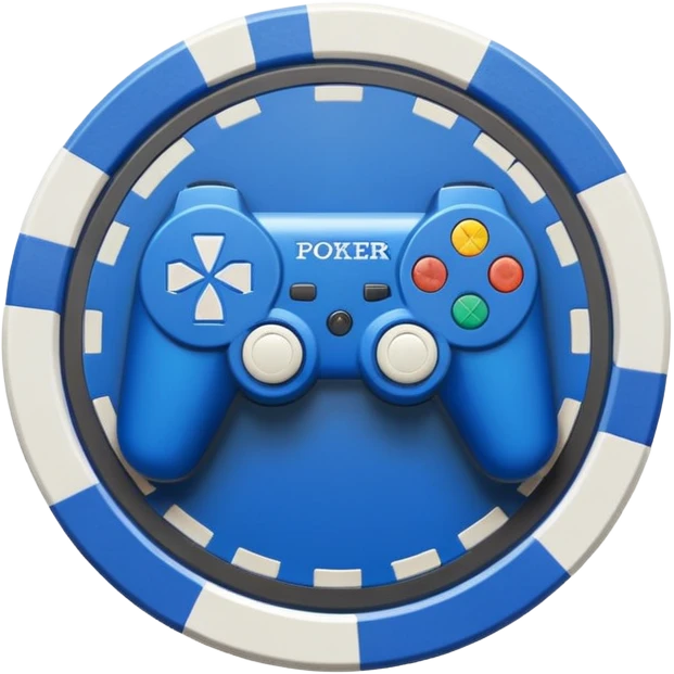poker chip with playstation controller design, blue and white colors emoji