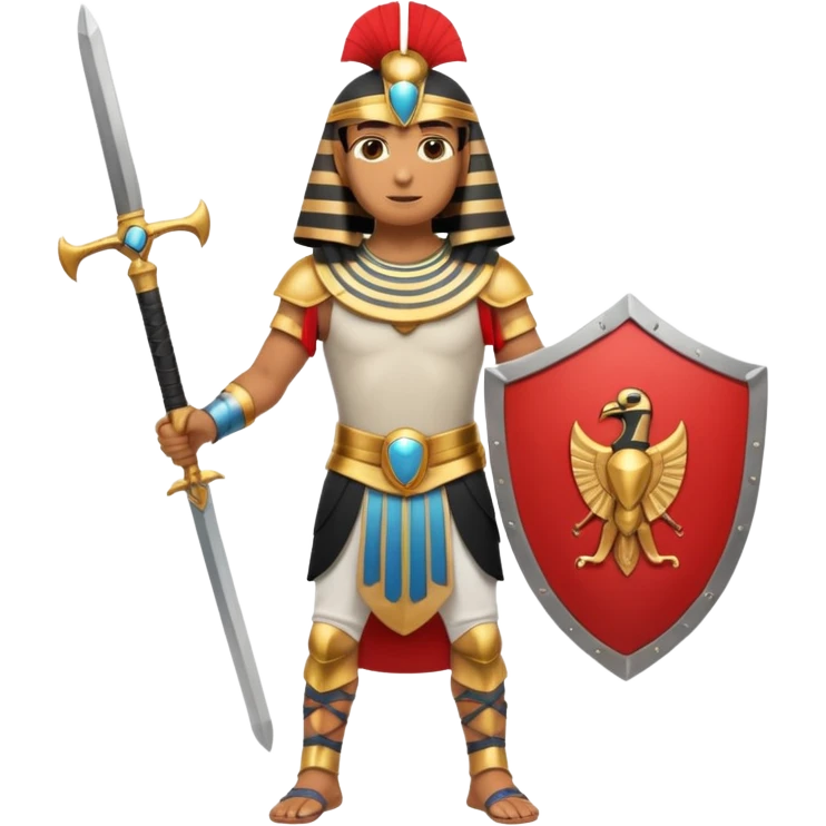 fullbody egyptian ancient soldier with sword and shield emoji