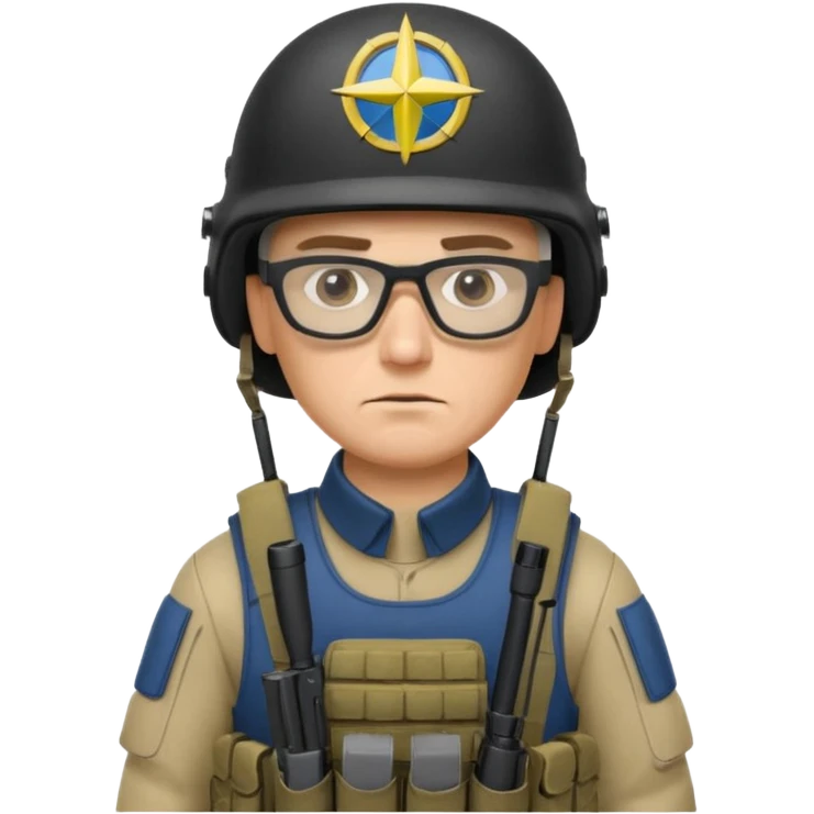 Ukrainian intelligance agency warrior man in platecarrier with nato riffle in helmet and glasses emoji