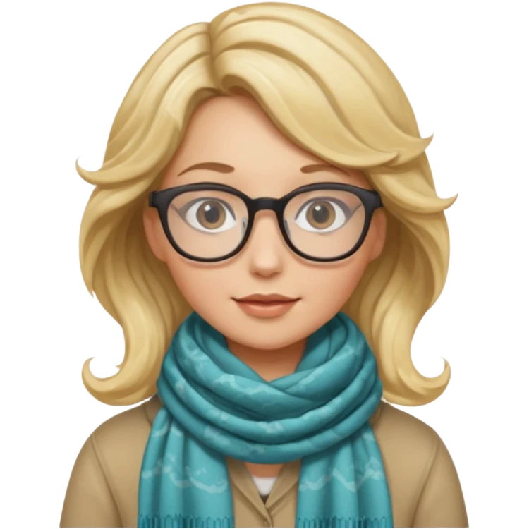a girl drink with blonde wavy hair, wearing glasses, having scarf emoji