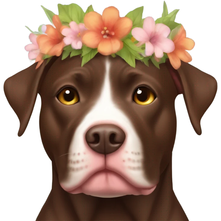 Pitbull chocolate lab mix chestnut colored with a flower crown emoji