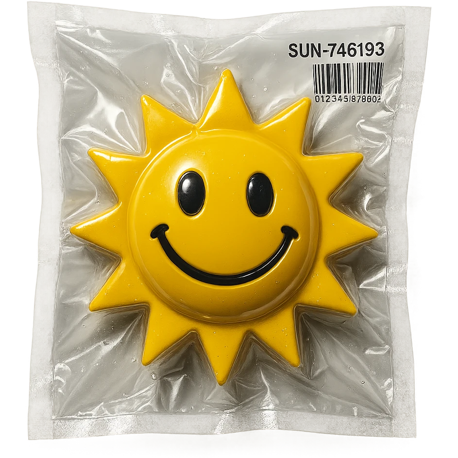 smiling sun with shiny highlights in vacuum-sealed style emoji