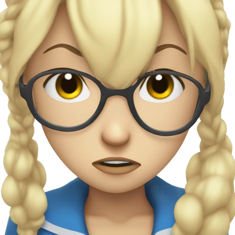 angry anime girl with blond hair wearing blue glasses emoji