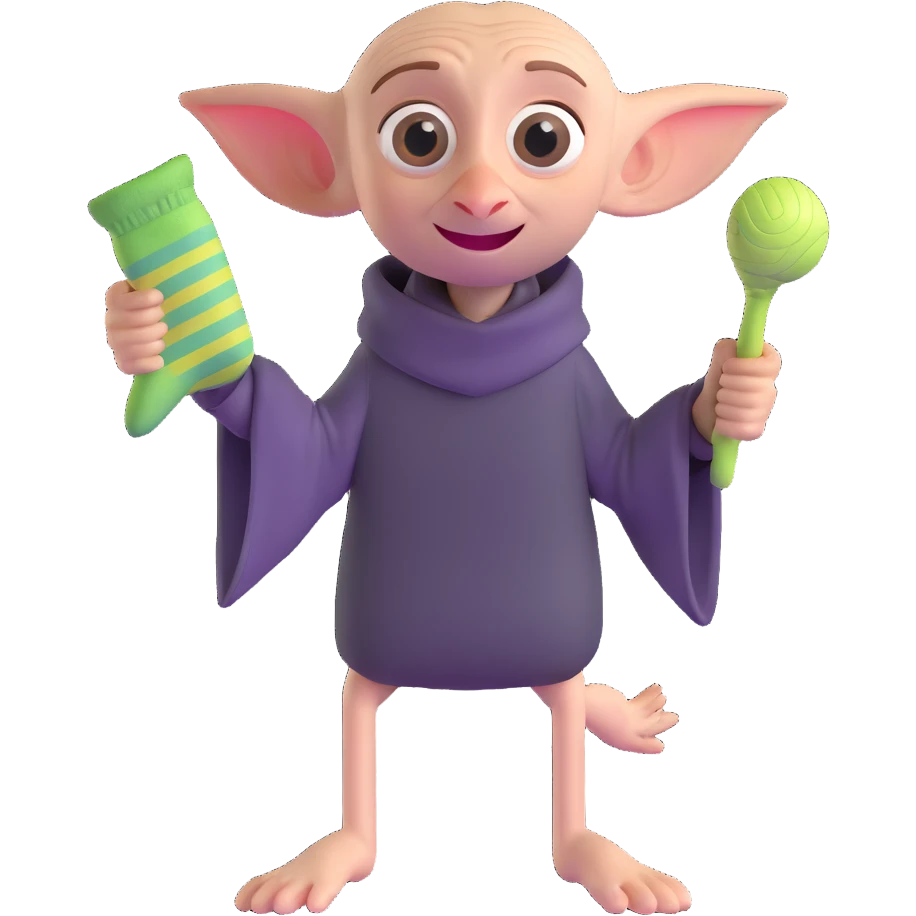 excited Dobby the house elf at Hogwarts holding a sock emoji
