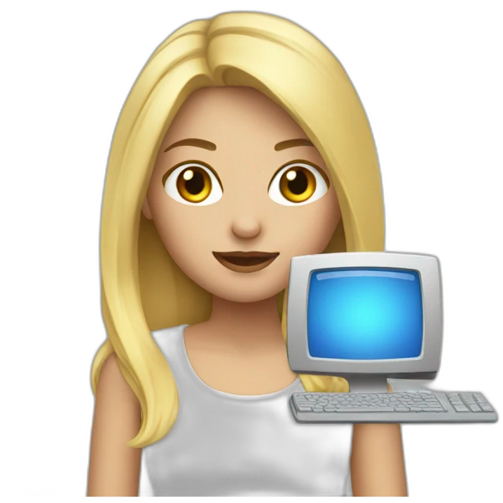 Blonde girl with computer emoji
