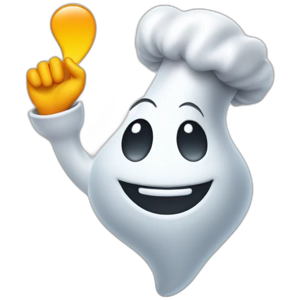happy ghost wearing chef hat and blowing kiss with hand emoji