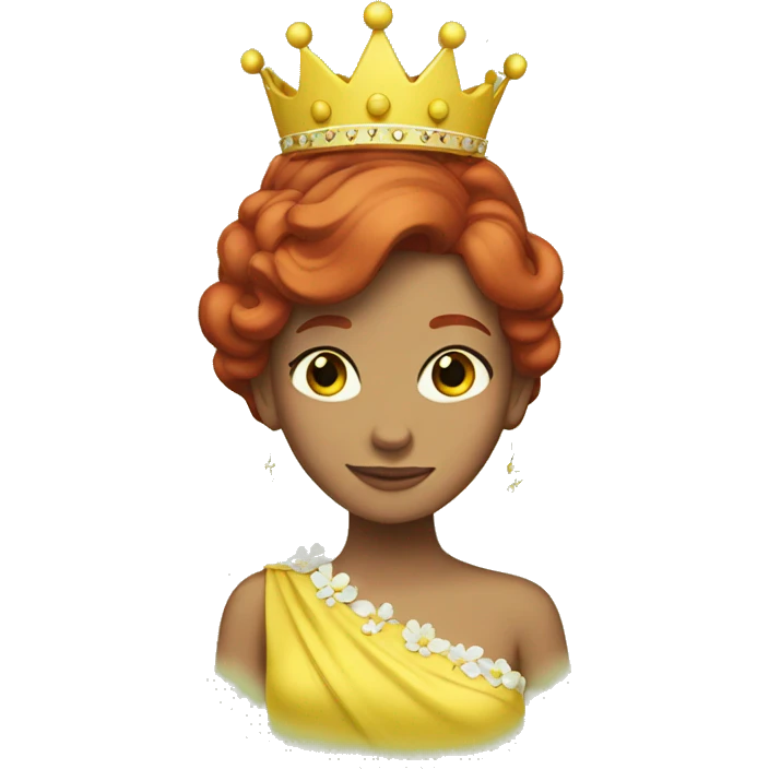 Princess with red hair wearing a yellow dress and a crown with daisies on it emoji