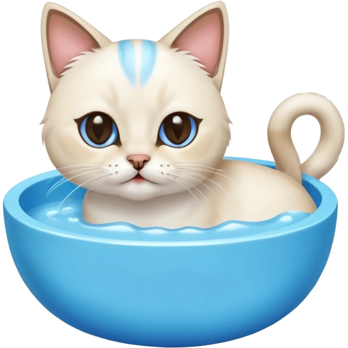 A water bowl and a cat licking emoji