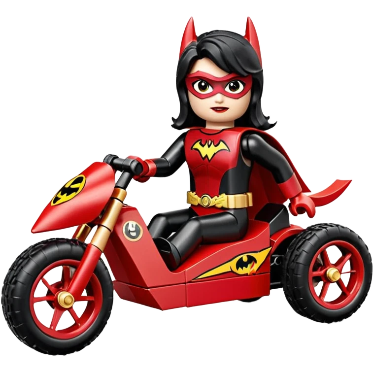 Hot full size real size-appearance electric road racing sexy BatWoman’ss feminine midnight-colored tight outfit sixty’s tv show Lego dark stealthy sporty safe plush petite off-road pursuit cruiser car rose gold accents (black hair,reclined and relaxed torso and shoulders seating position) go kart  emoji