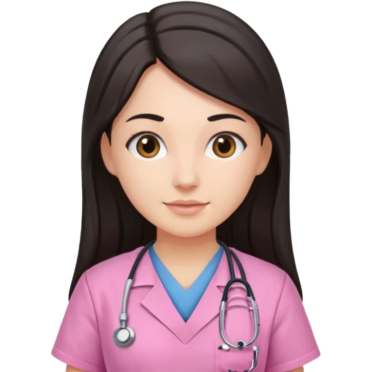Dark Long hair nurse in pink scrubs  emoji