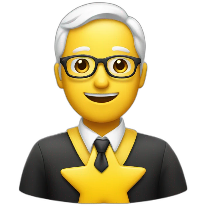 A man wearing a yellow star with a deutch friend emoji