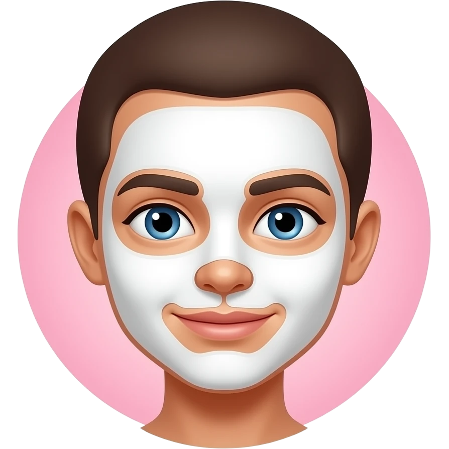 white facial skincare mask around face pink emoji