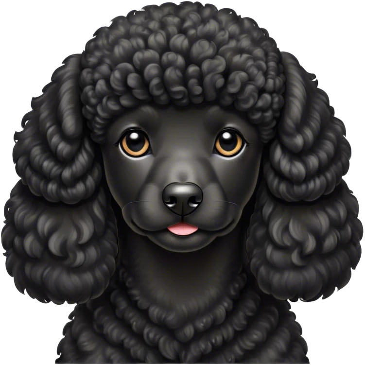 Cinematic Noble Black Poodle Portrait Emoji, Poised and regal, with a refined, elegant build and a meticulously groomed, curly jet-black Fur, deep-set soulful dark eyes, Simplified yet sharp and sophisticated features, highly detailed, glowing with a soft, dignified glow, high shine, intelligent and graceful, stylized with an air of sophistication, focused and attentive, soft glowing outline, capturing the essence of a watchful and confident companion, so majestic it feels as though it could prance out of the screen with effortless authority! emoji