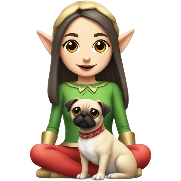 white girl elf with dog pug emoji