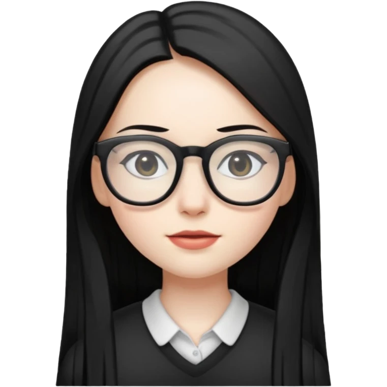 abg girl with pale skin no bang,long black straight hair and a glasses emoji