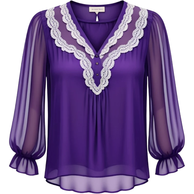 Realistic womens royal plum sheer blouse, detailed lace
 emoji