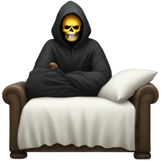 A man sitting on a pillow with the grim reaper behind him  emoji