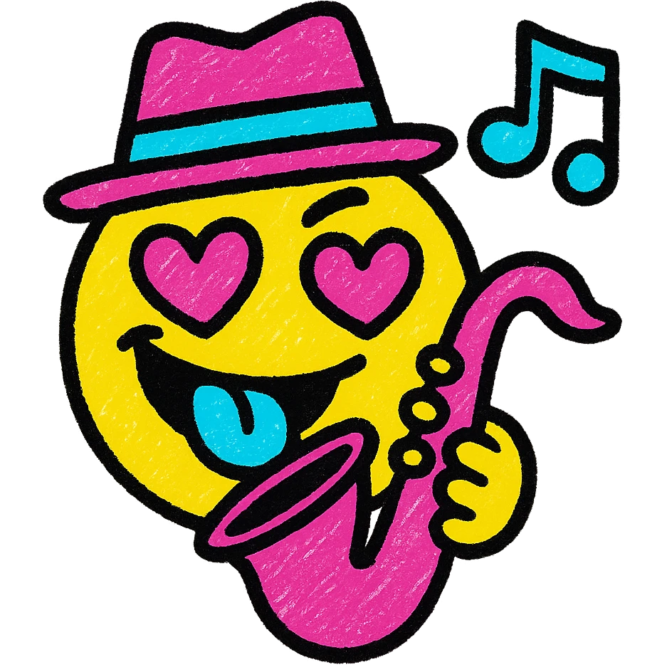 jazzy emoji, energetic, slightly unsettling but lovable, vibrant pop colors, playful style emoji