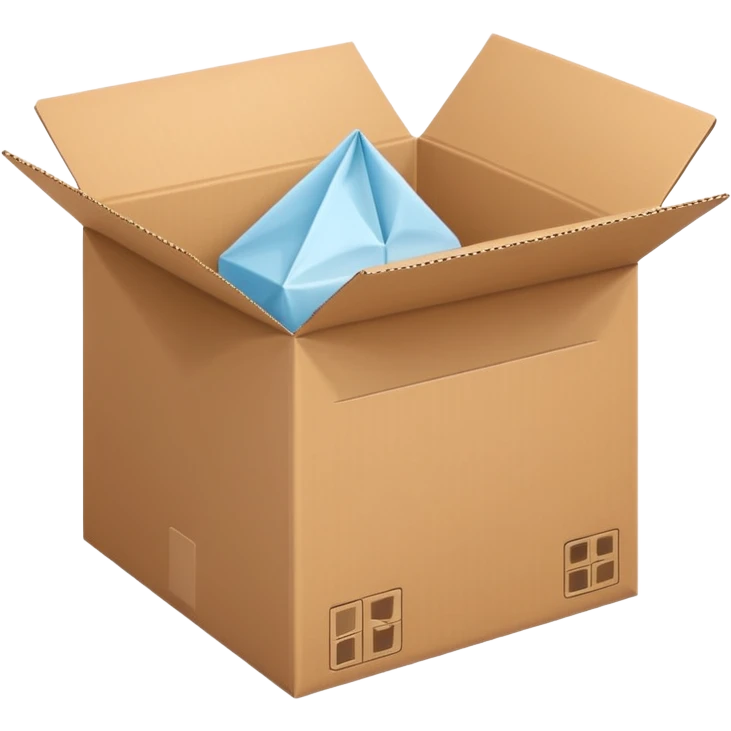 Generate a realistic emoji-style icon of the an open package which is empty and air is coming out of it. emoji