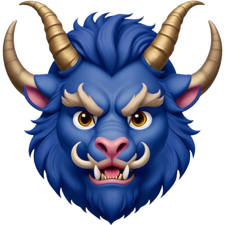 Beast from Beauty and the Beast with a human-like mouth and lips, but still with horns, fur, and beastly features wearing royal blue clothes emoji